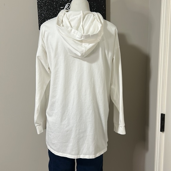 EILEEN FISHER Shirt White Hooded Long Sleeve Tshirt Top High Neck Sz XS - Picture 6 of 11